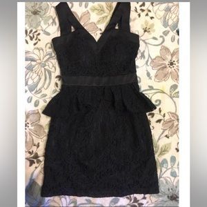 Black Lace Peplum XOXO Dress
